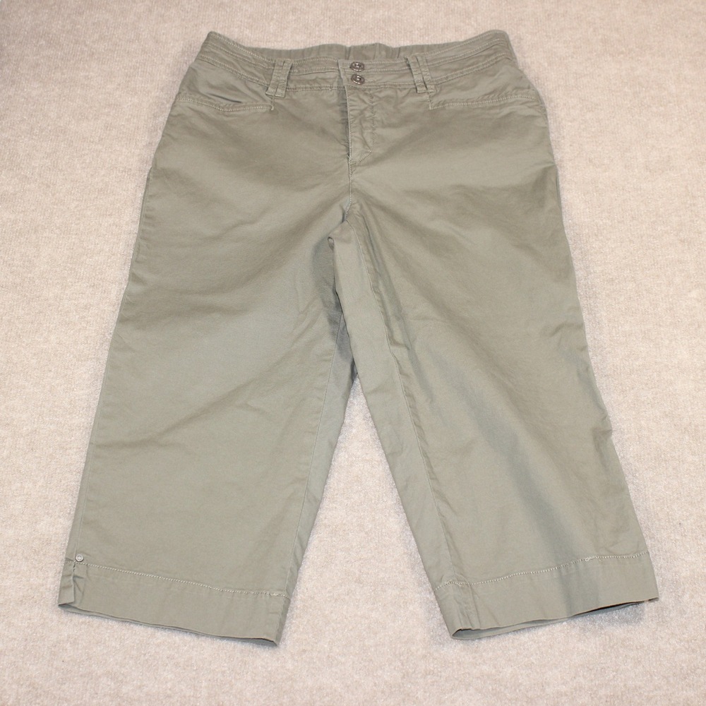 Intro Casual Elegance Olive Green Stretch Capri Pants Womens 10P Cropped Khaki